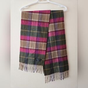 Hogarth 100% Lambswool Pink, Green And Tan Plaid Scarf